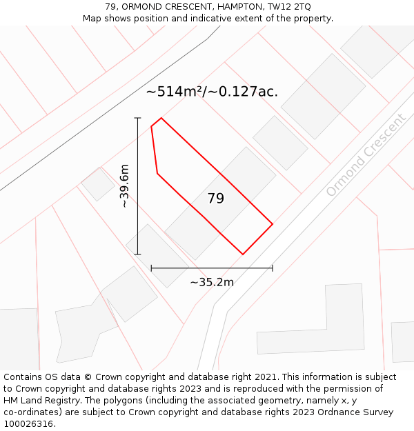 79, ORMOND CRESCENT, HAMPTON, TW12 2TQ: Plot and title map