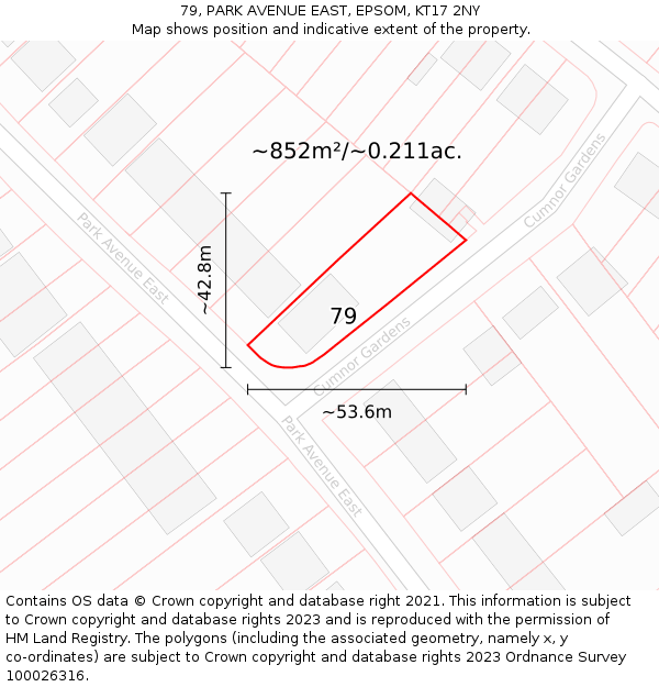 79, PARK AVENUE EAST, EPSOM, KT17 2NY: Plot and title map