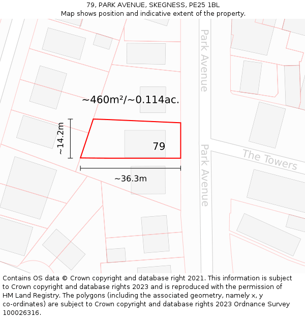 79, PARK AVENUE, SKEGNESS, PE25 1BL: Plot and title map