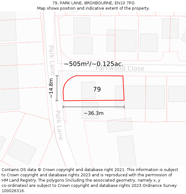 79, PARK LANE, BROXBOURNE, EN10 7PG: Plot and title map