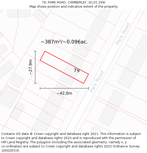 79, PARK ROAD, CAMBERLEY, GU15 2SW: Plot and title map