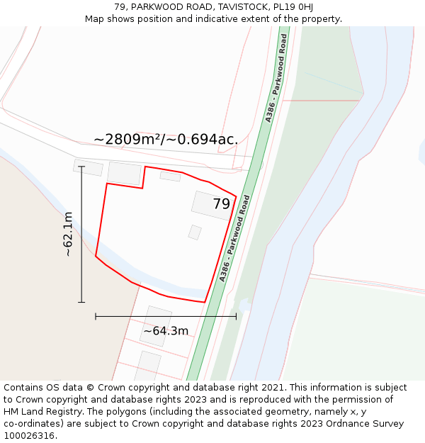 79, PARKWOOD ROAD, TAVISTOCK, PL19 0HJ: Plot and title map
