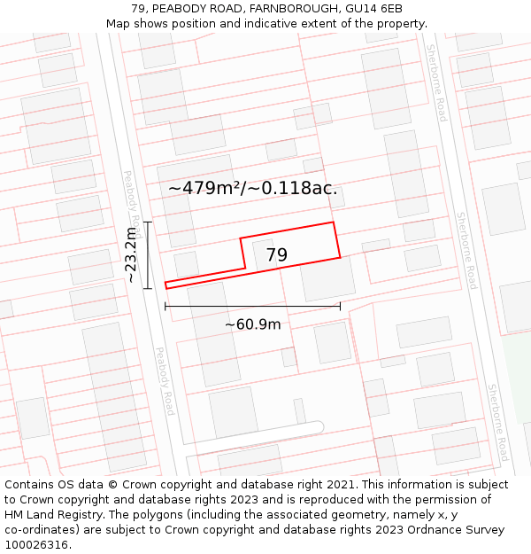 79, PEABODY ROAD, FARNBOROUGH, GU14 6EB: Plot and title map