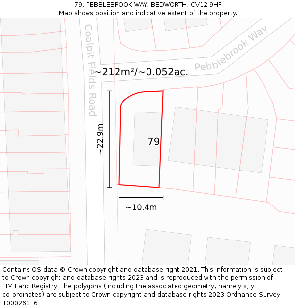 79, PEBBLEBROOK WAY, BEDWORTH, CV12 9HF: Plot and title map