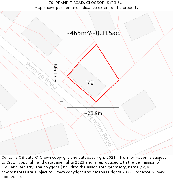 79, PENNINE ROAD, GLOSSOP, SK13 6UL: Plot and title map