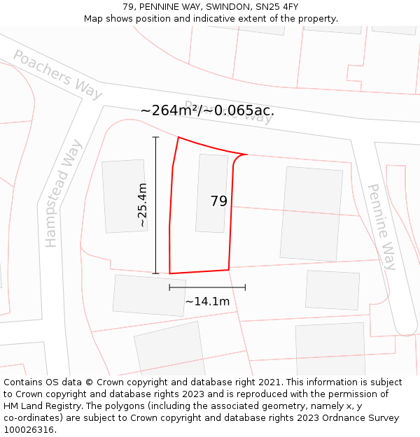 79, PENNINE WAY, SWINDON, SN25 4FY: Plot and title map