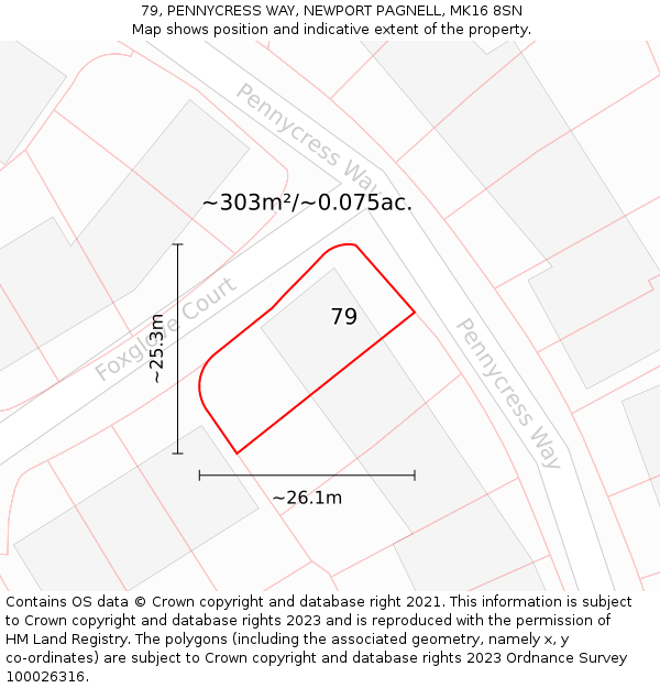 79, PENNYCRESS WAY, NEWPORT PAGNELL, MK16 8SN: Plot and title map