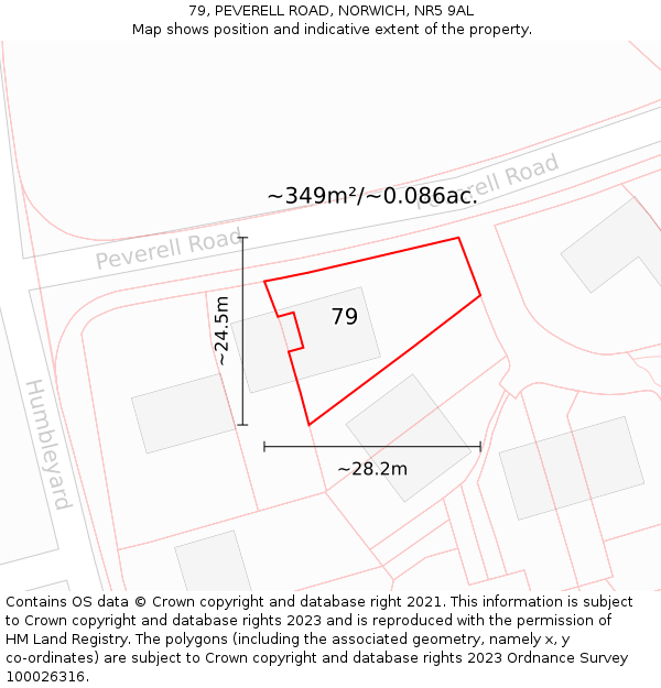 79, PEVERELL ROAD, NORWICH, NR5 9AL: Plot and title map