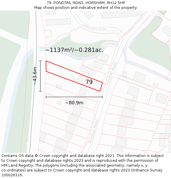 79, PONDTAIL ROAD, HORSHAM, RH12 5HP: Plot and title map
