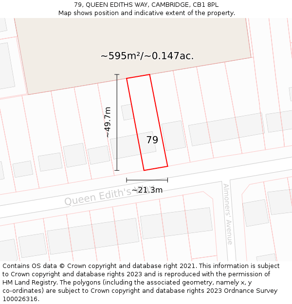 79, QUEEN EDITHS WAY, CAMBRIDGE, CB1 8PL: Plot and title map