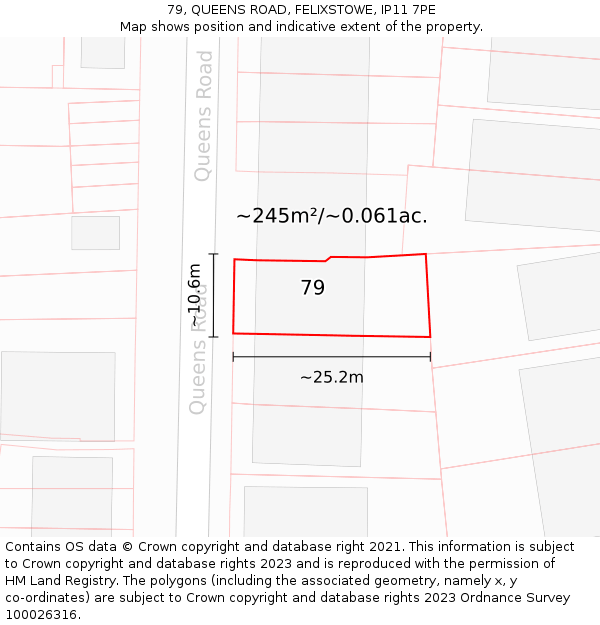 79, QUEENS ROAD, FELIXSTOWE, IP11 7PE: Plot and title map