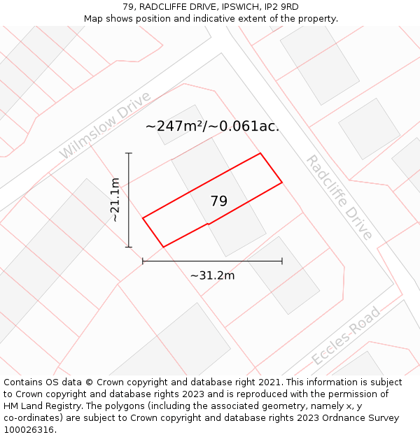 79, RADCLIFFE DRIVE, IPSWICH, IP2 9RD: Plot and title map