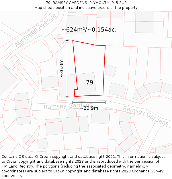 79, RAMSEY GARDENS, PLYMOUTH, PL5 3UP: Plot and title map