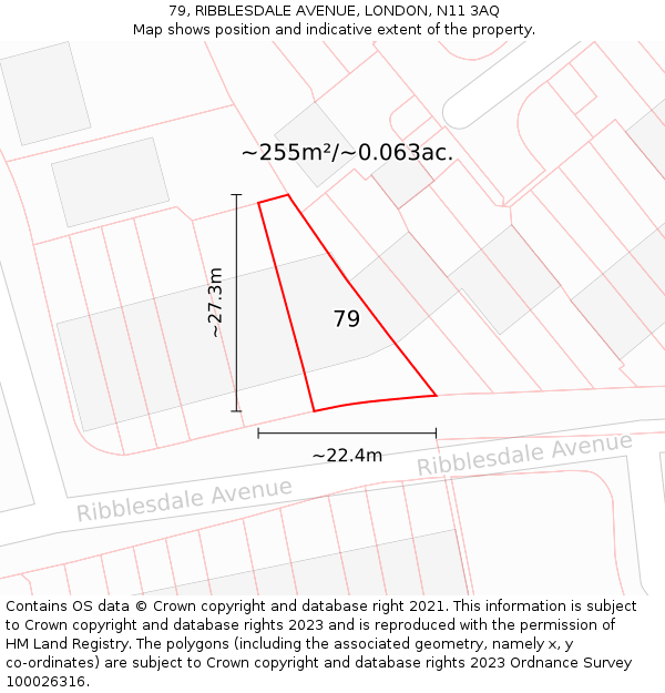 79, RIBBLESDALE AVENUE, LONDON, N11 3AQ: Plot and title map