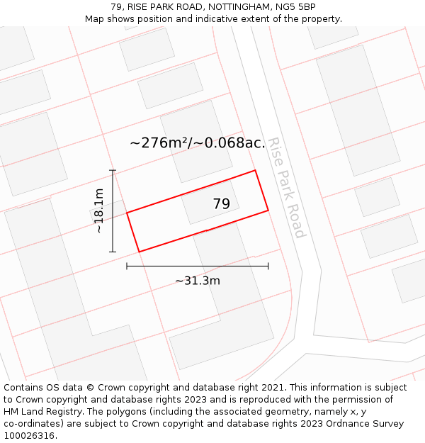 79, RISE PARK ROAD, NOTTINGHAM, NG5 5BP: Plot and title map