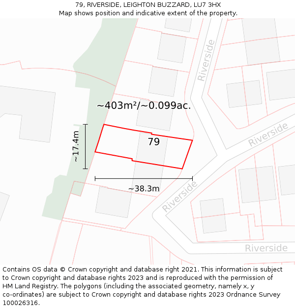 79, RIVERSIDE, LEIGHTON BUZZARD, LU7 3HX: Plot and title map