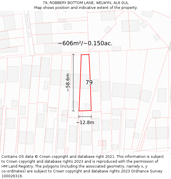 79, ROBBERY BOTTOM LANE, WELWYN, AL6 0UL: Plot and title map