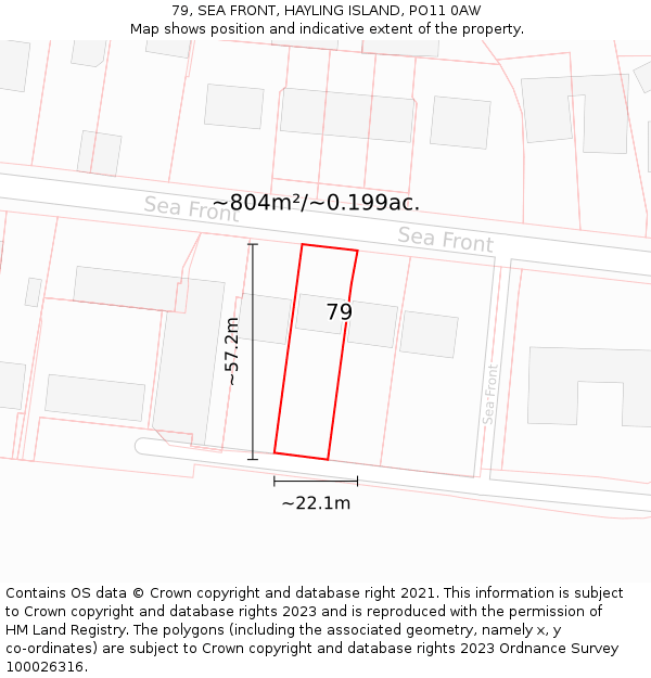 79, SEA FRONT, HAYLING ISLAND, PO11 0AW: Plot and title map