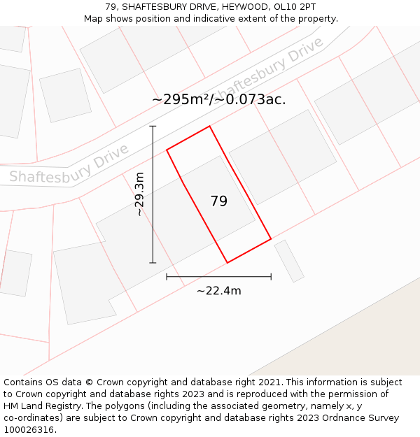 79, SHAFTESBURY DRIVE, HEYWOOD, OL10 2PT: Plot and title map