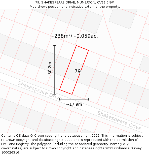 79, SHAKESPEARE DRIVE, NUNEATON, CV11 6NW: Plot and title map