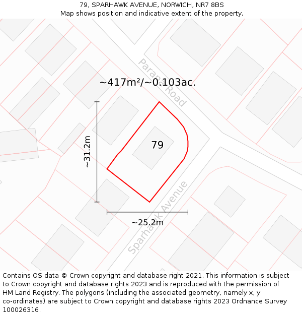 79, SPARHAWK AVENUE, NORWICH, NR7 8BS: Plot and title map