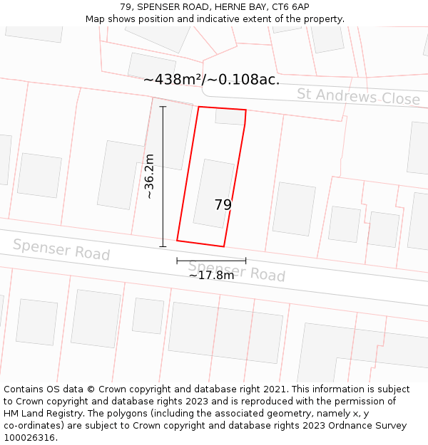 79, SPENSER ROAD, HERNE BAY, CT6 6AP: Plot and title map