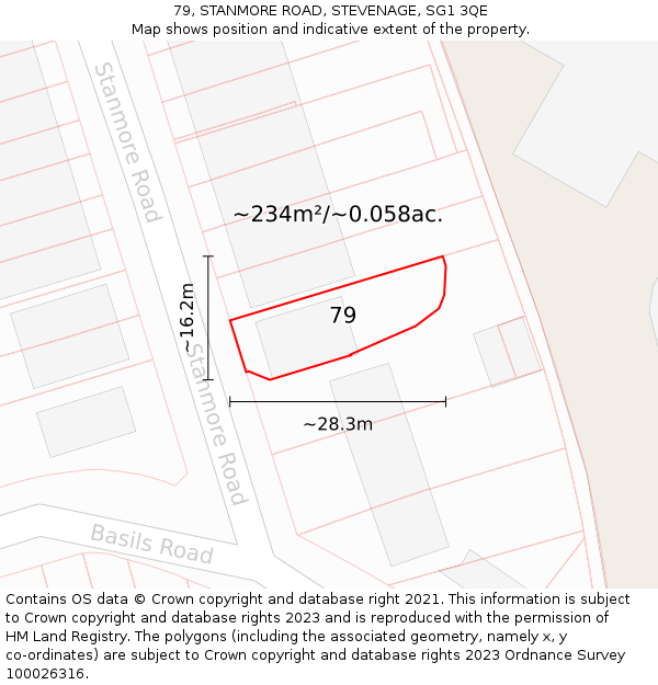 79, STANMORE ROAD, STEVENAGE, SG1 3QE: Plot and title map