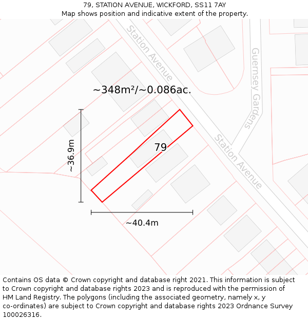 79, STATION AVENUE, WICKFORD, SS11 7AY: Plot and title map