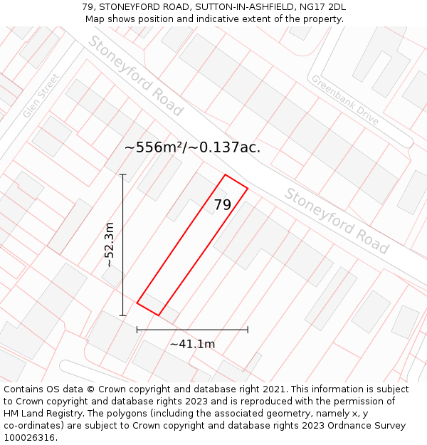 79, STONEYFORD ROAD, SUTTON-IN-ASHFIELD, NG17 2DL: Plot and title map