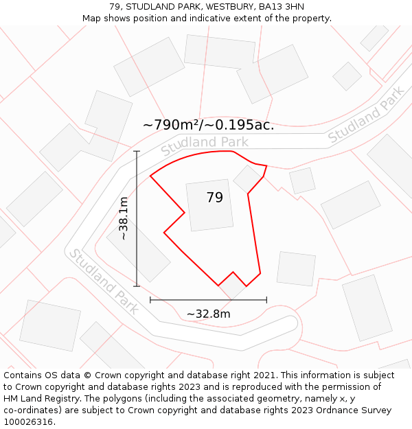 79, STUDLAND PARK, WESTBURY, BA13 3HN: Plot and title map