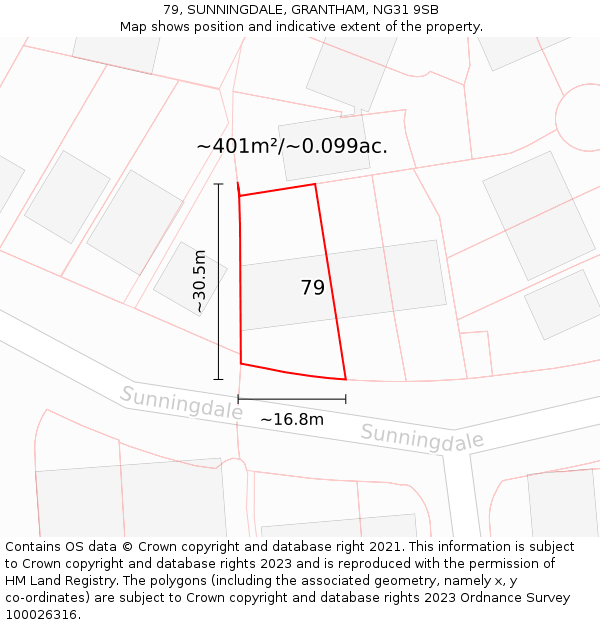 79, SUNNINGDALE, GRANTHAM, NG31 9SB: Plot and title map