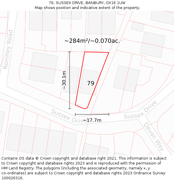 79, SUSSEX DRIVE, BANBURY, OX16 1UW: Plot and title map