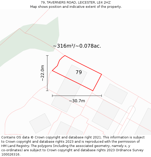 79, TAVERNERS ROAD, LEICESTER, LE4 2HZ: Plot and title map