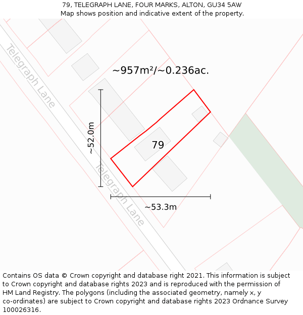 79, TELEGRAPH LANE, FOUR MARKS, ALTON, GU34 5AW: Plot and title map