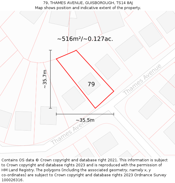 79, THAMES AVENUE, GUISBOROUGH, TS14 8AJ: Plot and title map