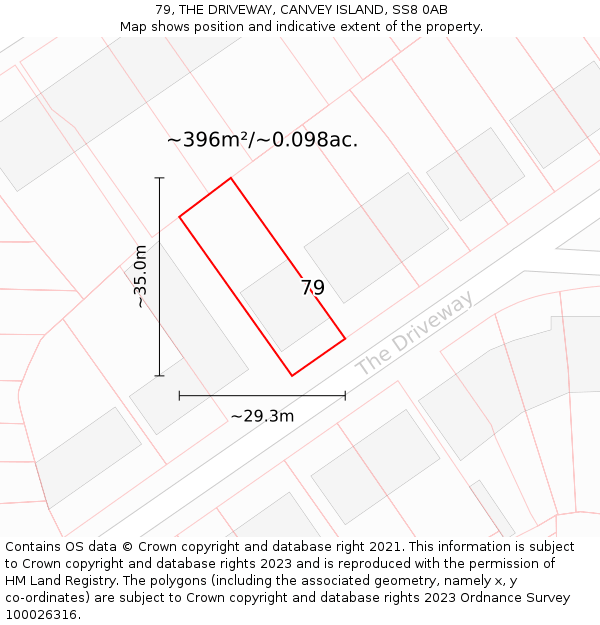 79, THE DRIVEWAY, CANVEY ISLAND, SS8 0AB: Plot and title map