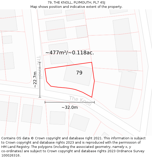 79, THE KNOLL, PLYMOUTH, PL7 4SJ: Plot and title map