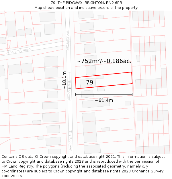 79, THE RIDGWAY, BRIGHTON, BN2 6PB: Plot and title map