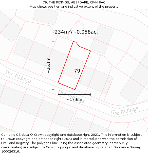 79, THE RIDINGS, ABERDARE, CF44 8AQ: Plot and title map