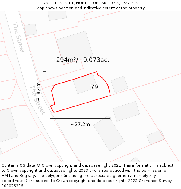 79, THE STREET, NORTH LOPHAM, DISS, IP22 2LS: Plot and title map