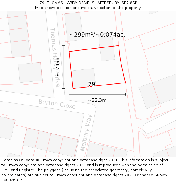 79, THOMAS HARDY DRIVE, SHAFTESBURY, SP7 8SP: Plot and title map