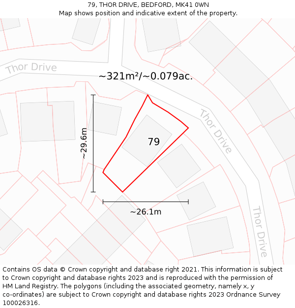 79, THOR DRIVE, BEDFORD, MK41 0WN: Plot and title map