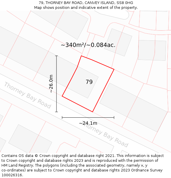 79, THORNEY BAY ROAD, CANVEY ISLAND, SS8 0HG: Plot and title map