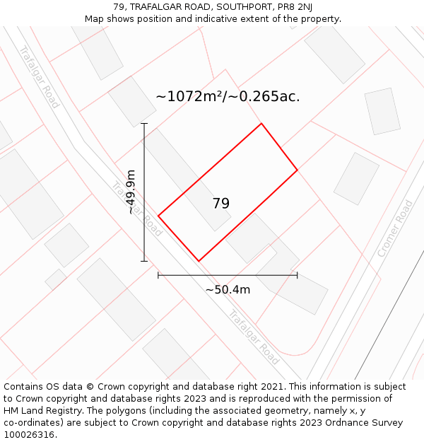 79, TRAFALGAR ROAD, SOUTHPORT, PR8 2NJ: Plot and title map