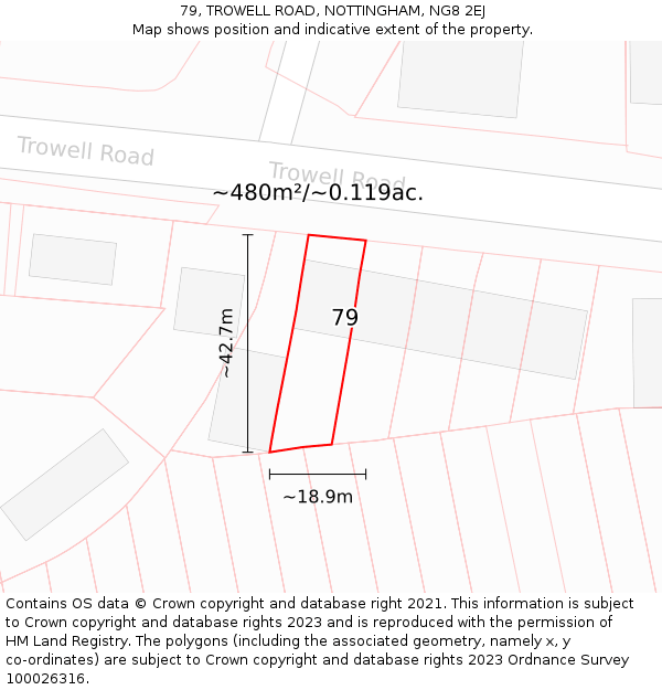 79, TROWELL ROAD, NOTTINGHAM, NG8 2EJ: Plot and title map