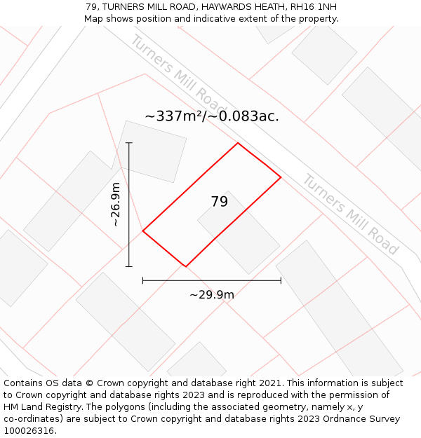 79, TURNERS MILL ROAD, HAYWARDS HEATH, RH16 1NH: Plot and title map