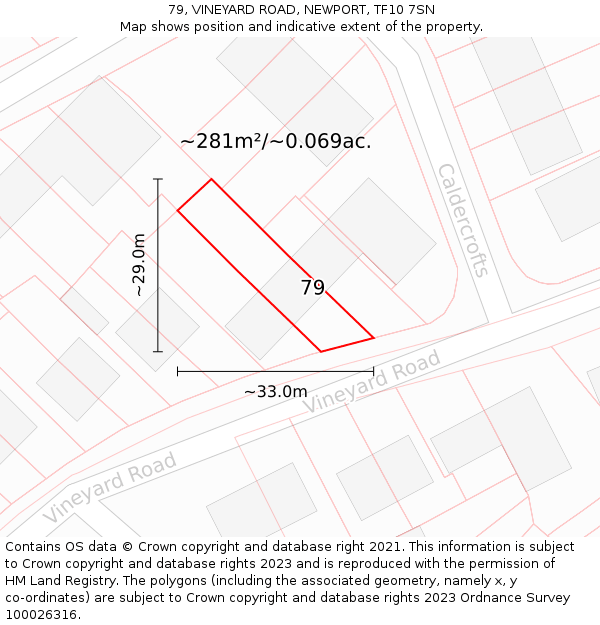 79, VINEYARD ROAD, NEWPORT, TF10 7SN: Plot and title map