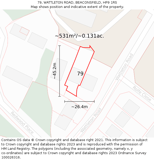 79, WATTLETON ROAD, BEACONSFIELD, HP9 1RS: Plot and title map