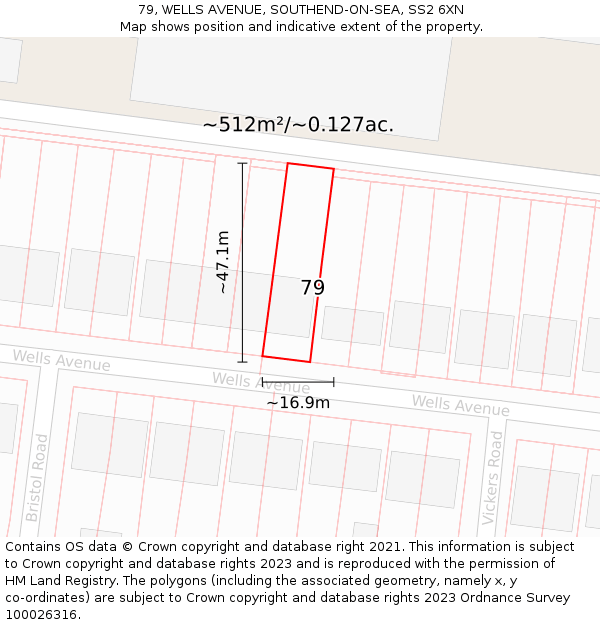 79, WELLS AVENUE, SOUTHEND-ON-SEA, SS2 6XN: Plot and title map