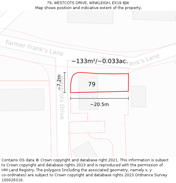 79, WESTCOTS DRIVE, WINKLEIGH, EX19 8JW: Plot and title map